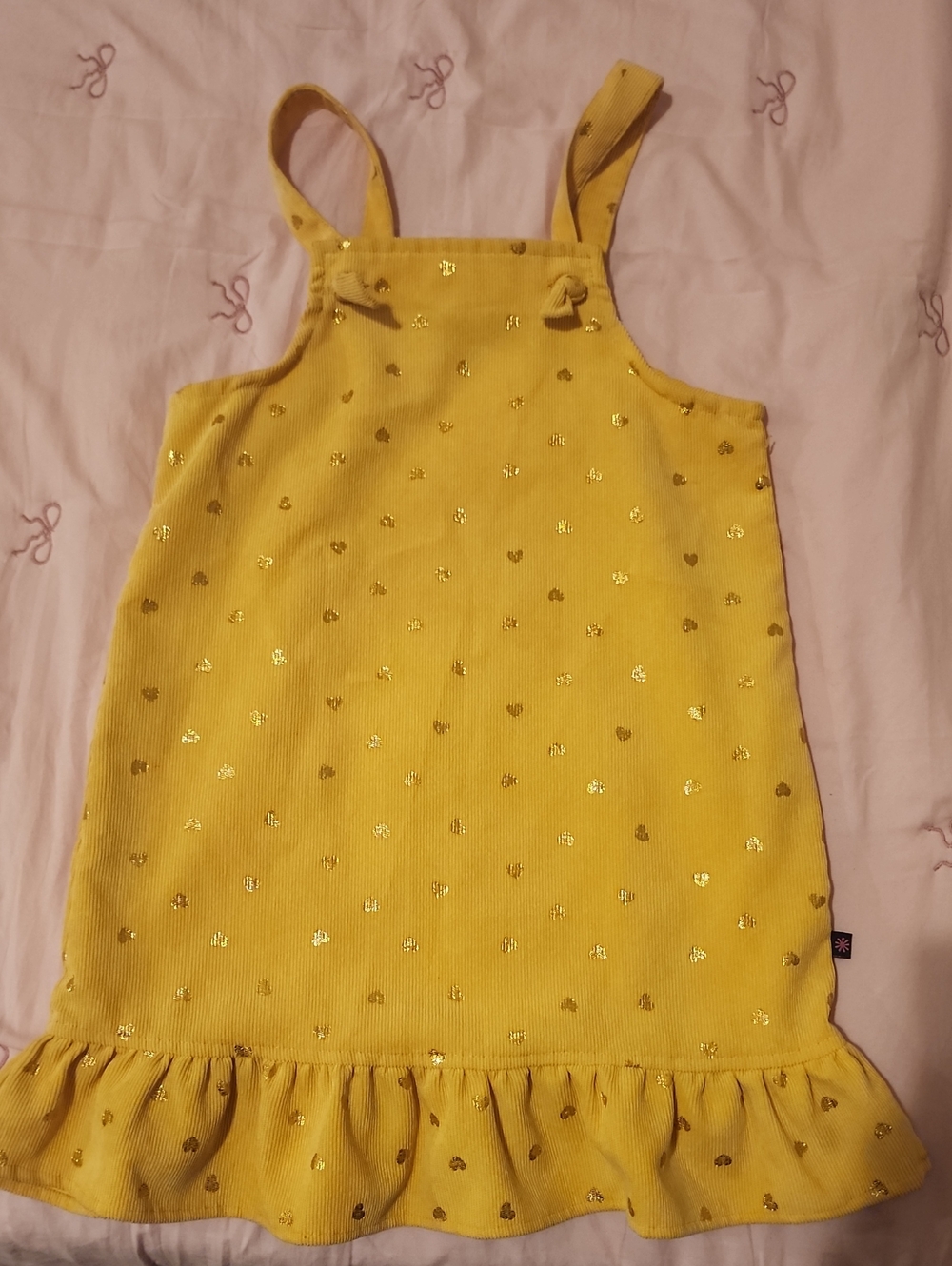 Yellow Girls' Sundress with Gold Heart Accents